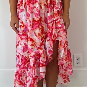 Misa Los Angeles Pink and Red Asymmetrical Dress